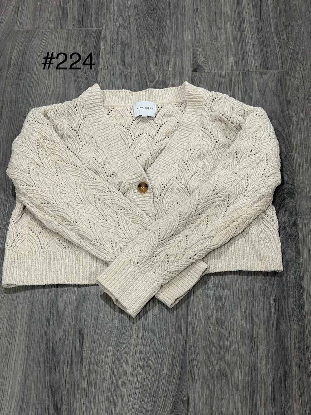 Pink Rose Cream Cropped Cable Knit Cardigan